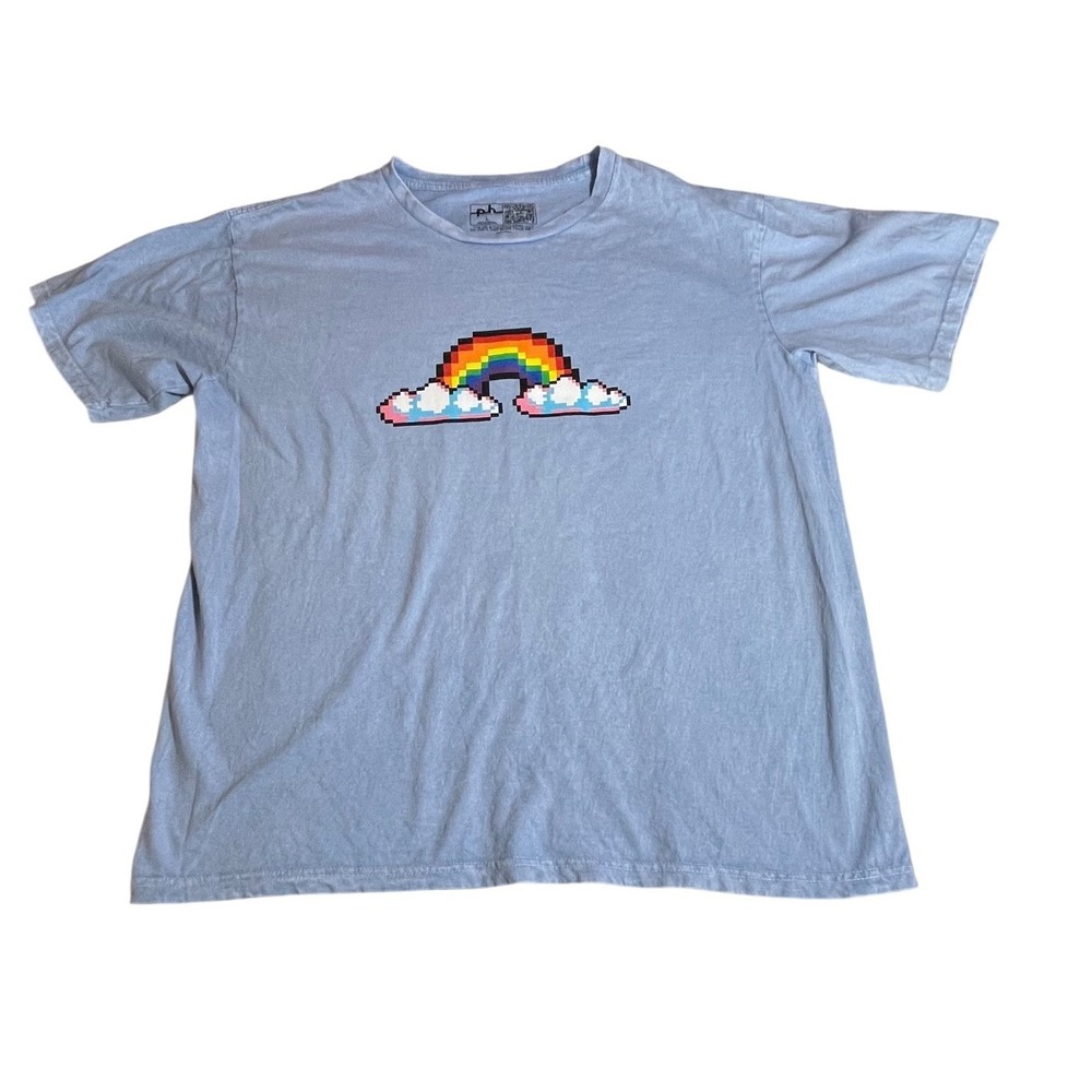 The Phluid Project Unisex Light Blue Pixel Rainbow Trans Pride Graphic Tee L